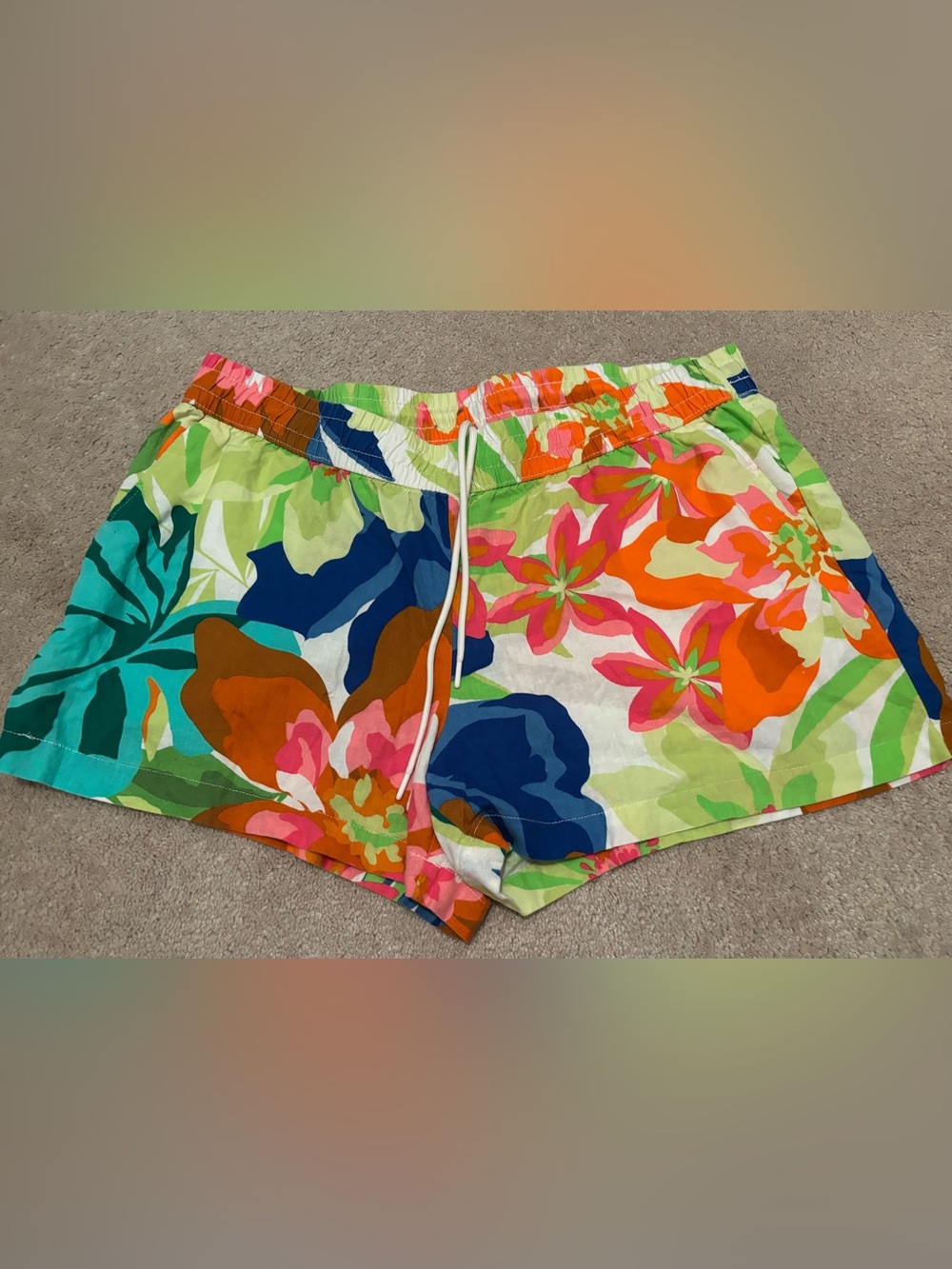 Future Collective Floral Print Women's XL Drawstring Shorts Vibrant Linen Pocket
